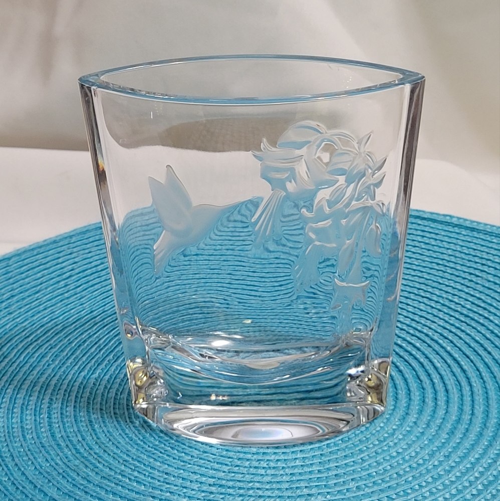 Hummingbird Crystal Etched Floral Vase